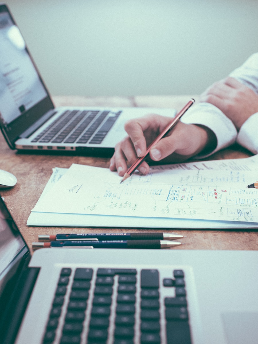 Professionals reviewing marketing documents at a desk